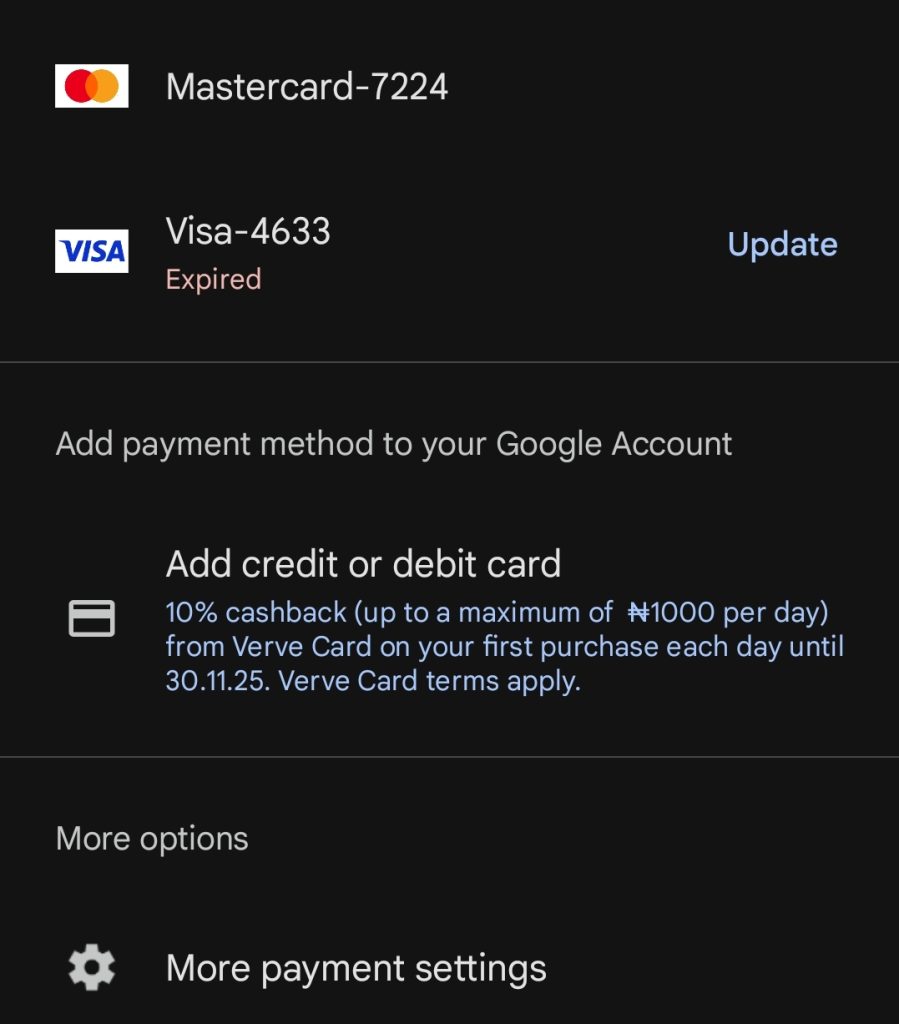 playstore payment method